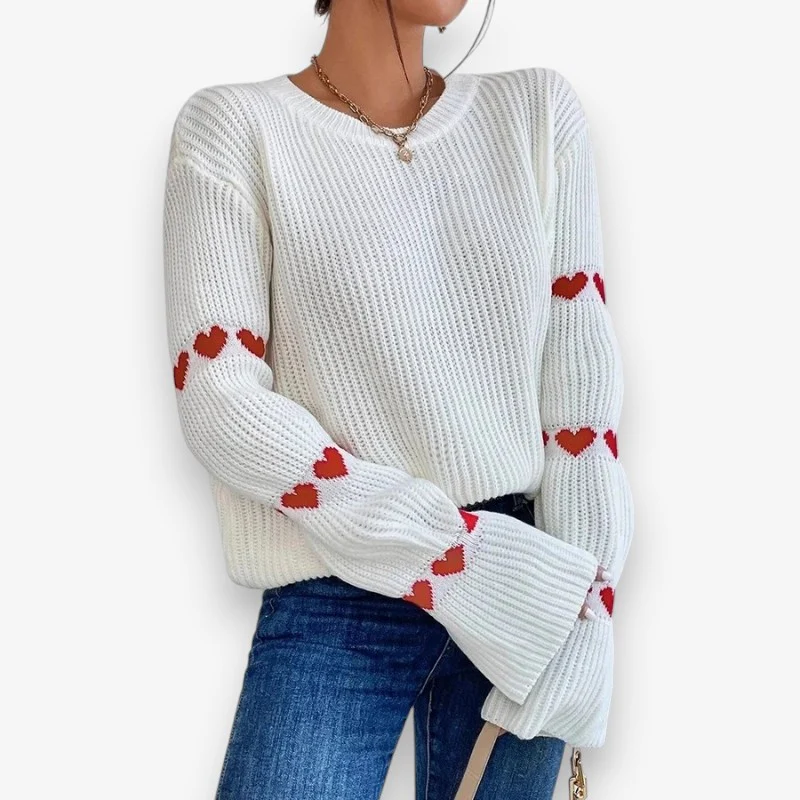 Emma – Women's Long Sleeve Sweater with Heart-Shaped Pattern