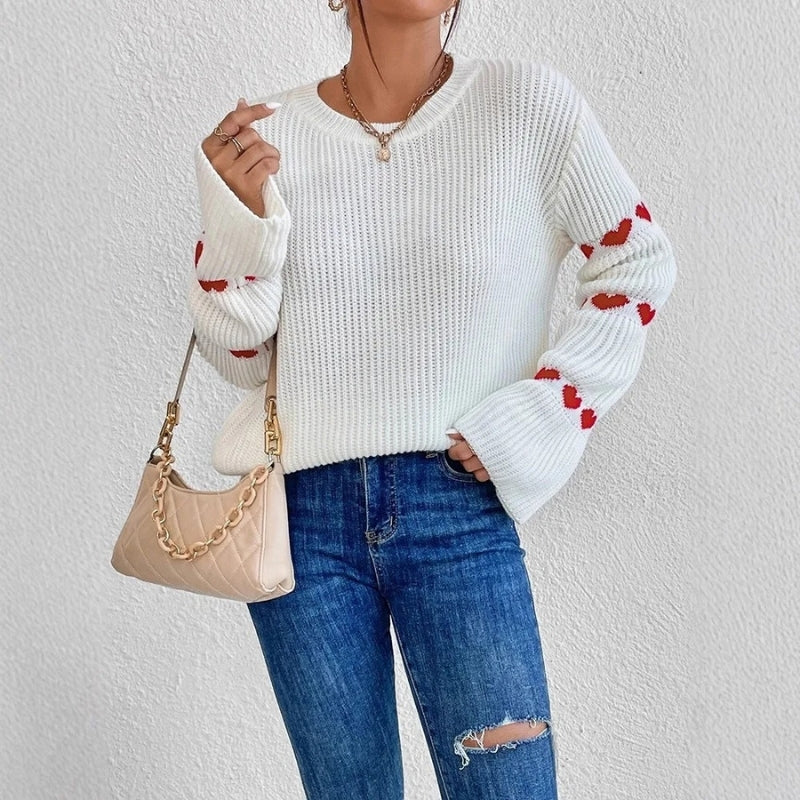 Emma – Women's Long Sleeve Sweater with Heart-Shaped Pattern - Image 3