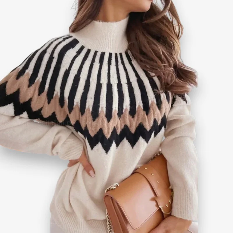 Emma – Long Sleeve Sweater with a zigzag pattern and ribbed hem