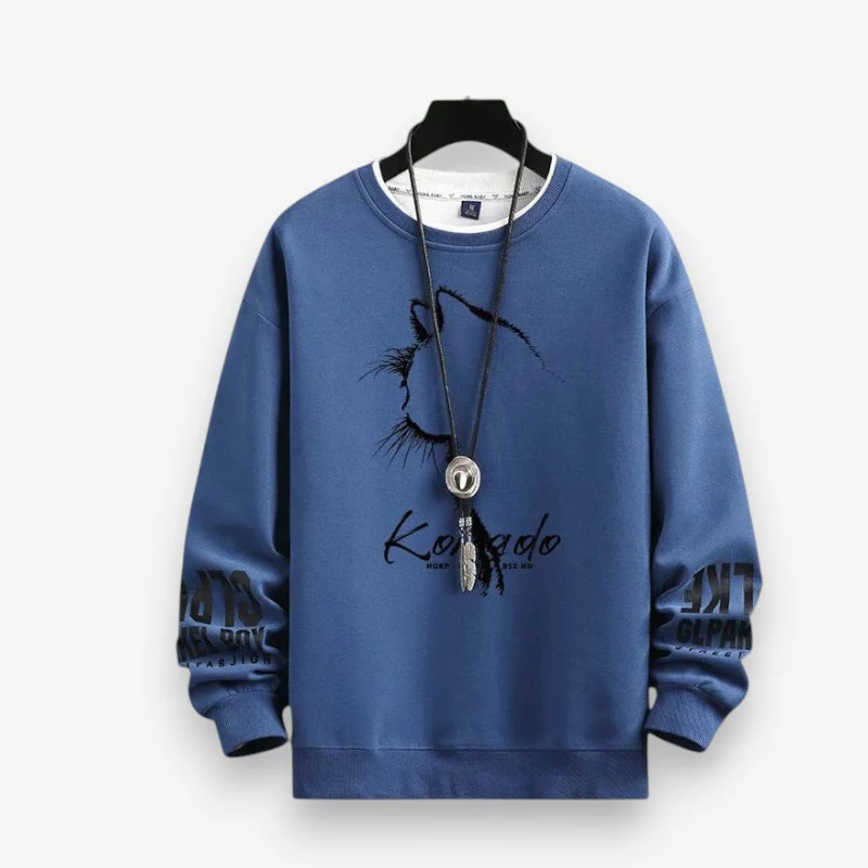 Ethan – Long Sleeve Sweater with Ribbed Hem and Animal Print - Image 3