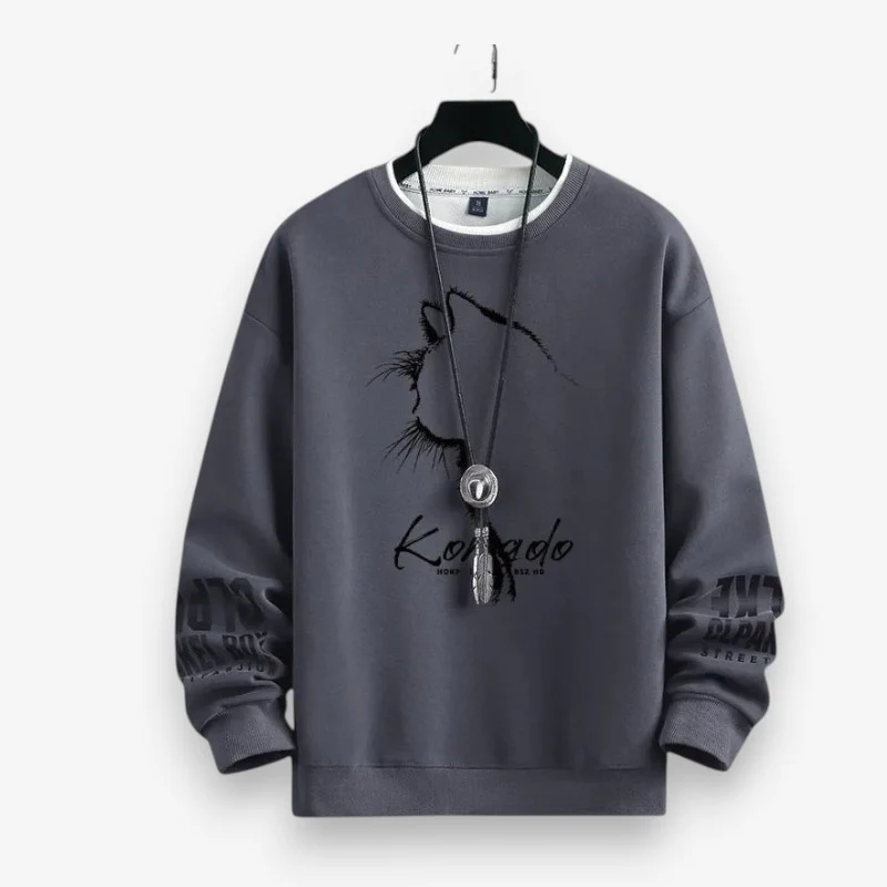 Ethan – Long Sleeve Sweater with Ribbed Hem and Animal Print - Image 4