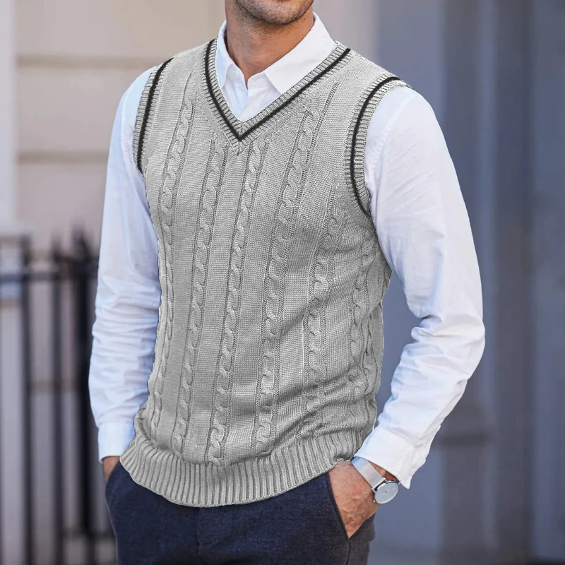 Ethan – Sleeveless V-Neck Sweater with Stripe Pattern - Image 9