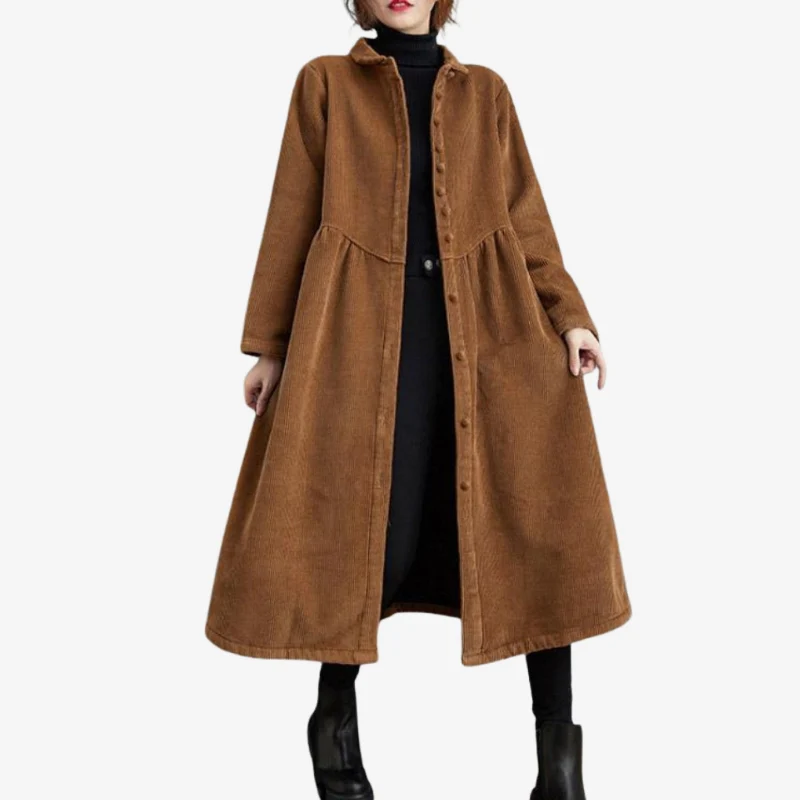 Evelyn – Long Coat with a Wrap Collar and Button Closure - Image 2