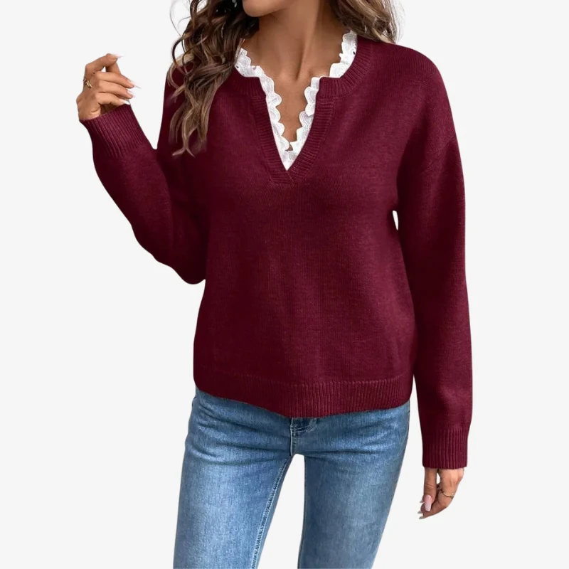 Fiona – Women's V-neck Sweater with Ribbed Hem - Image 6