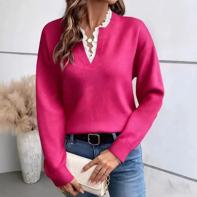 Fiona – Women's V-neck Sweater with Ribbed Hem - Image 8