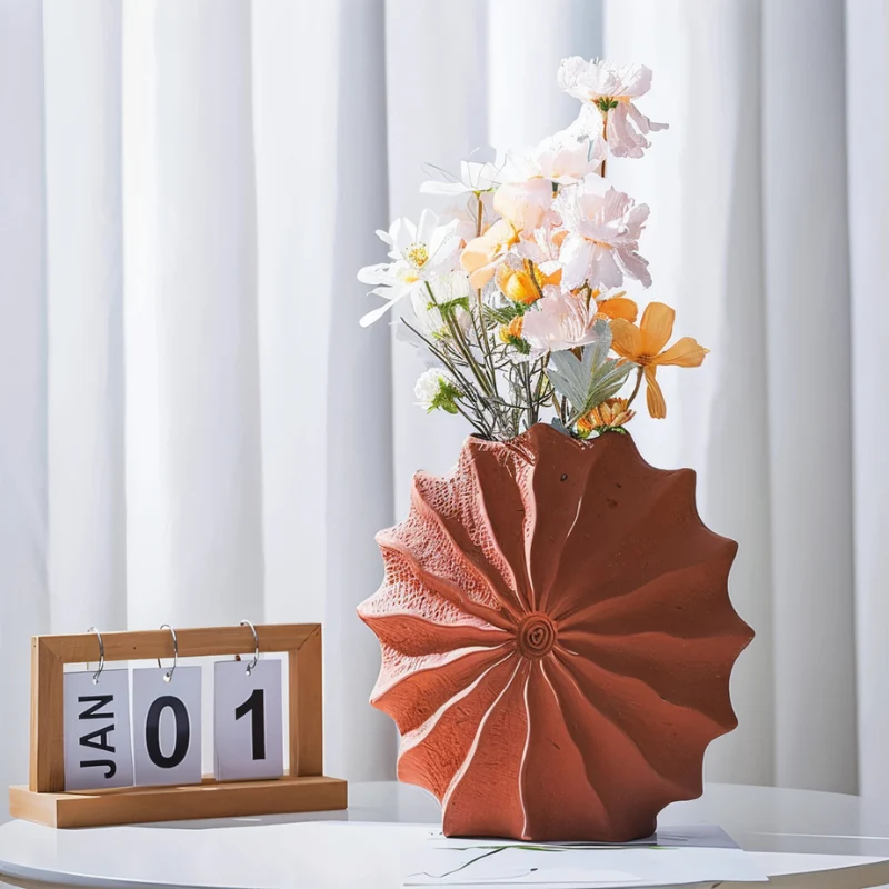 GeoBloom – Decorative Flower Vase with Round Geometric Pleated Design - Image 3