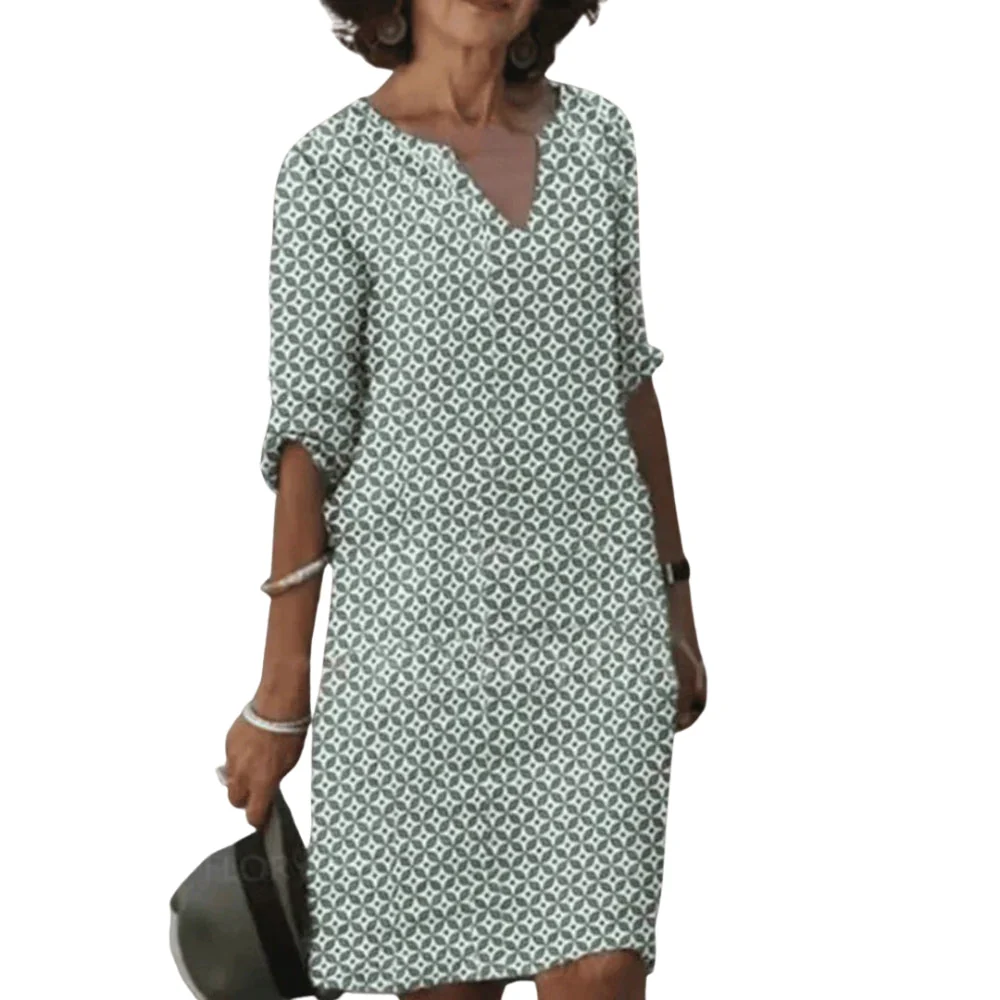 Hanne – Printed Dress with V-Neck and Short Sleeves - Image 4