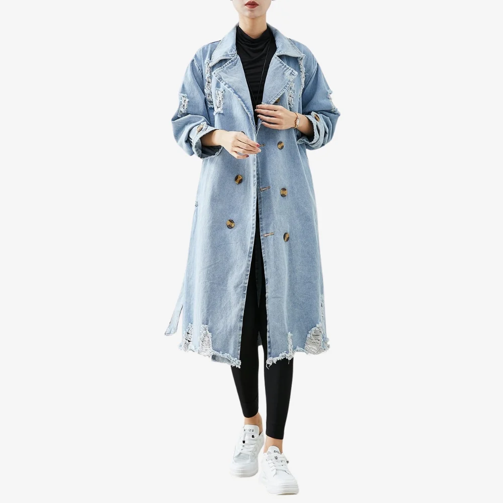 Harper – Long Sleeve Coat with Lapel Collar and Adjustable Belt