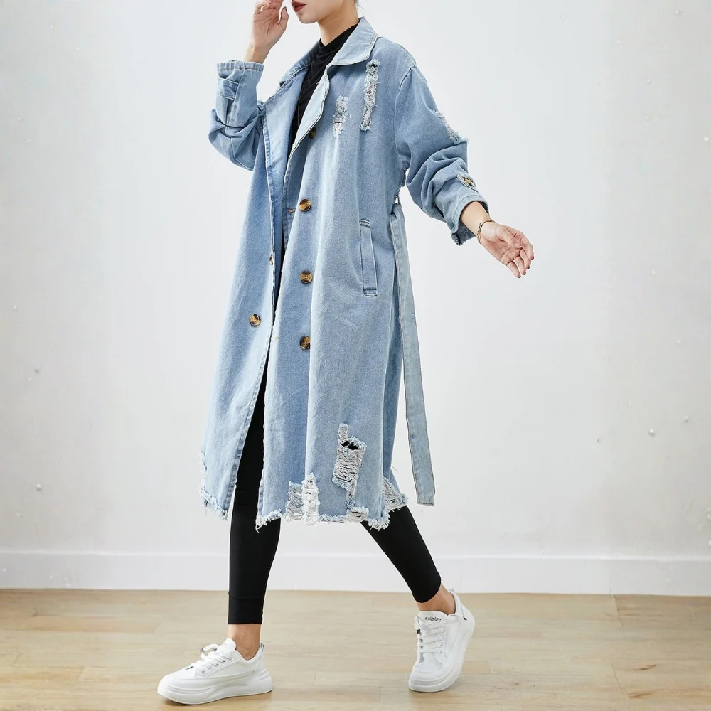 Harper – Long Sleeve Coat with Lapel Collar and Adjustable Belt - Image 3