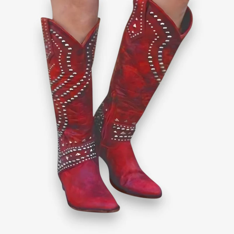 Isabella – Women's Knight Boots with Round Toe & Print Detail - Image 4