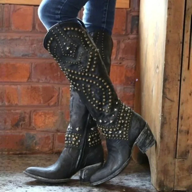 Isabella – Women's Knight Boots with Round Toe & Print Detail - Image 5