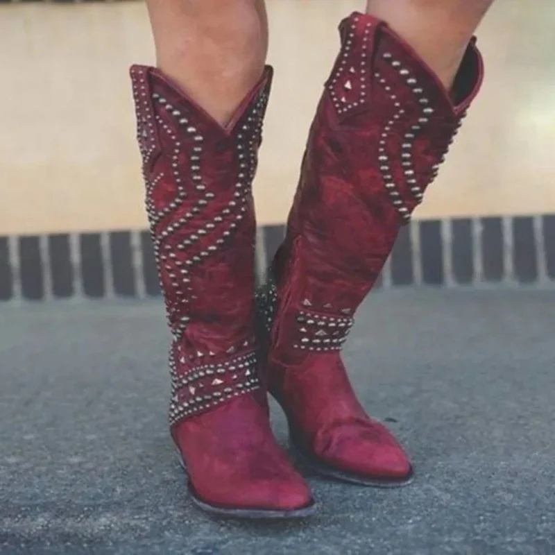 Isabella – Women's Knight Boots with Round Toe & Print Detail - Image 7