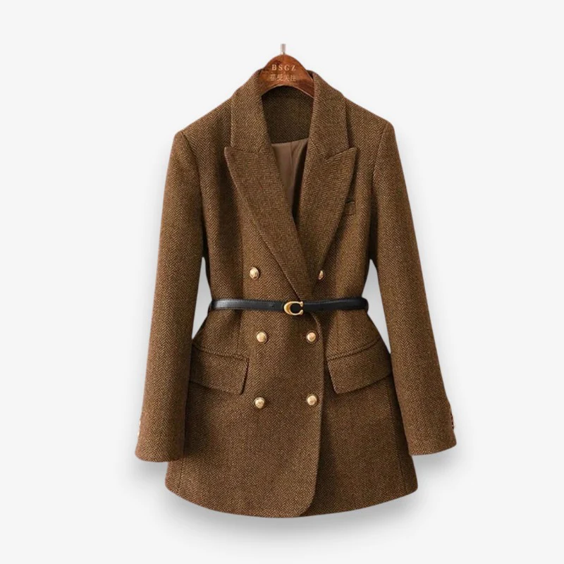 Isabella – Women's Long Sleeve Coat with Fur Collar and Belt - Image 2