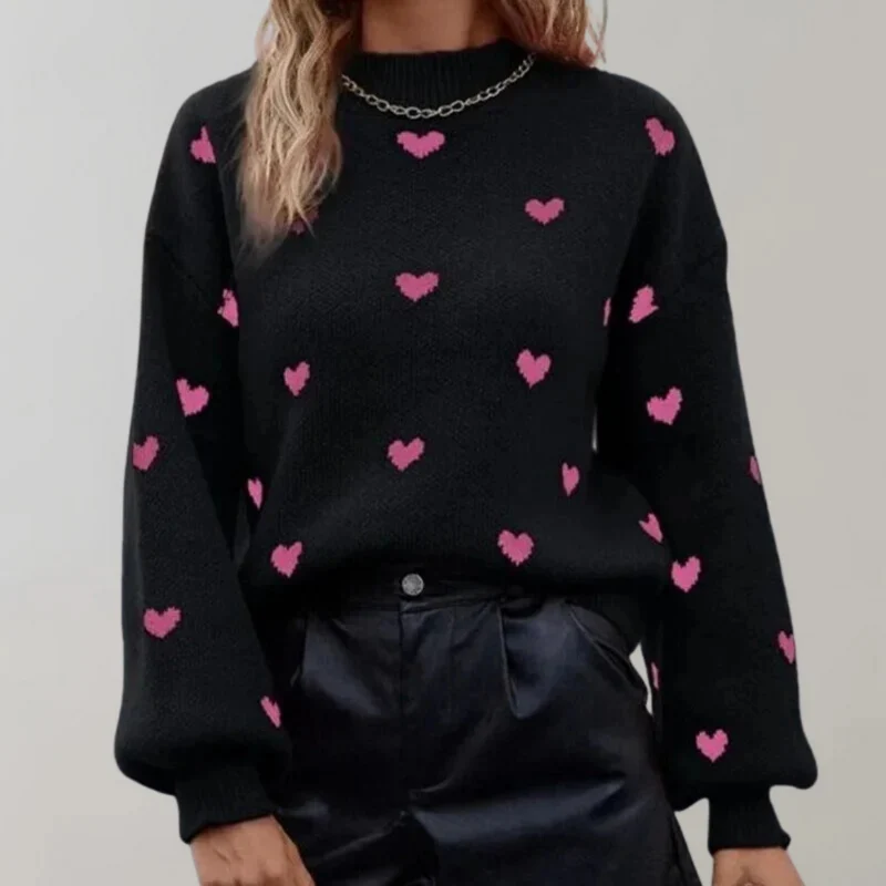Jennifer – Long Sleeve Sweater with Heart Print and Round Neck - Image 7