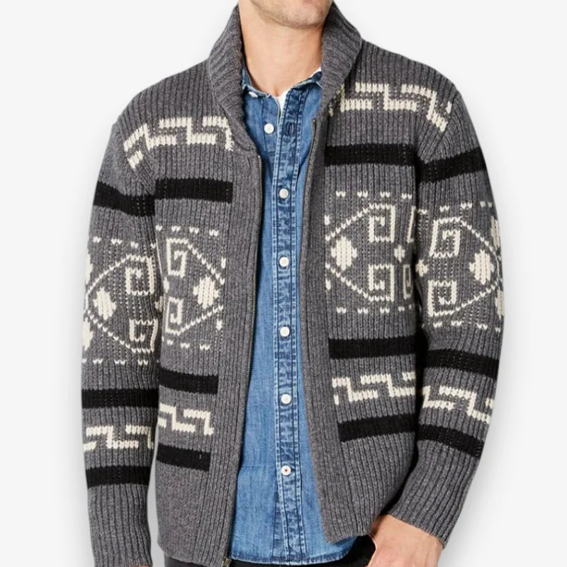 Leo – Sweater with Front Zipper & Subtle Pattern