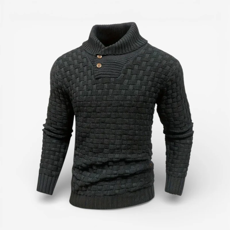Liam – Men's Sweater with Stand-Up Collar & Button Closure