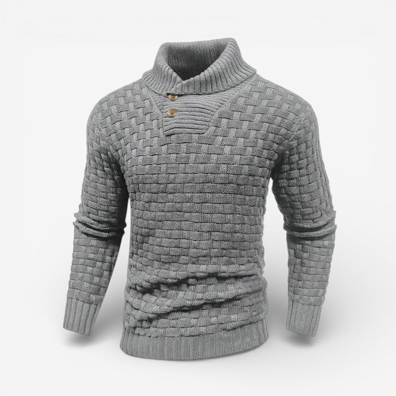 Liam – Men's Sweater with Stand-Up Collar & Button Closure - Image 3