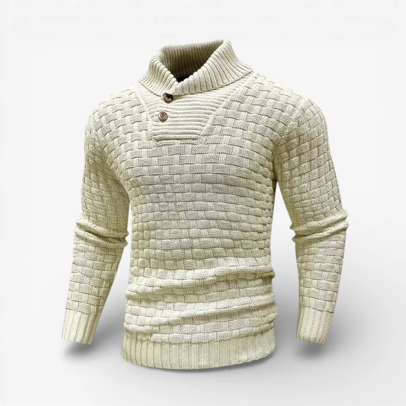 Liam – Men's Sweater with Stand-Up Collar & Button Closure - Image 4