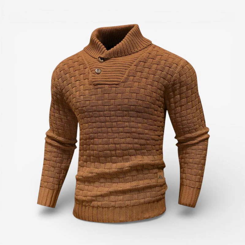 Liam – Men's Sweater with Stand-Up Collar & Button Closure - Image 5