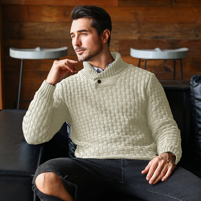 Liam – Men's Sweater with Stand-Up Collar & Button Closure - Image 6
