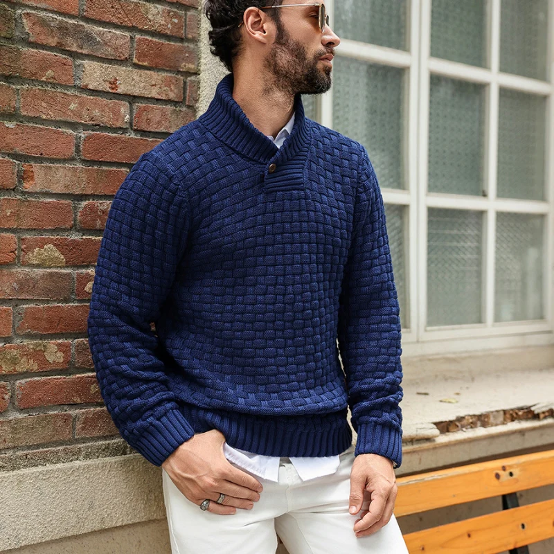 Liam – Men's Sweater with Stand-Up Collar & Button Closure - Image 7