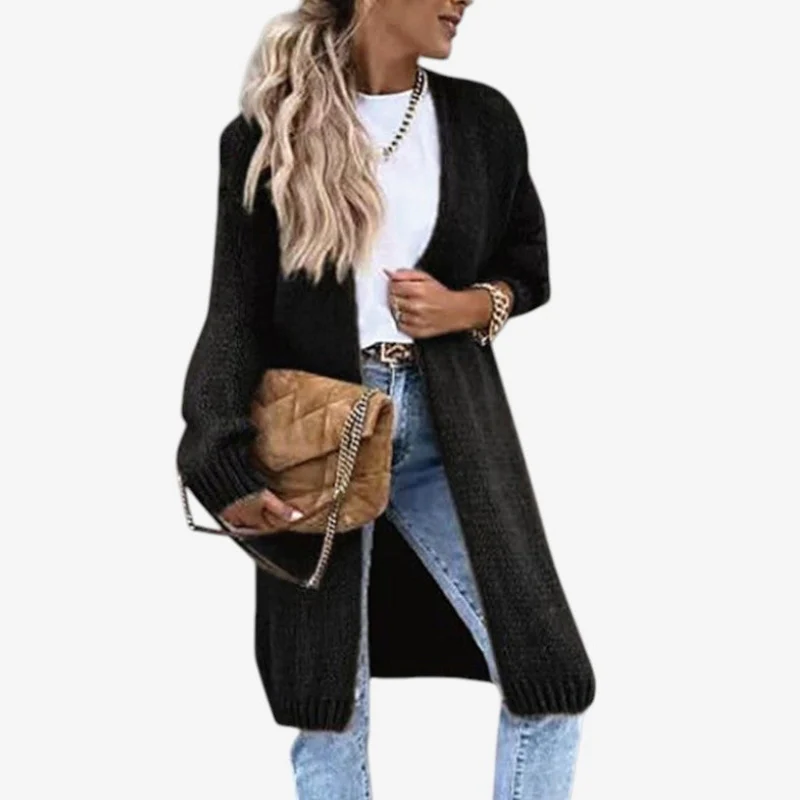 Liana – Long Coat with Ribbed Hem