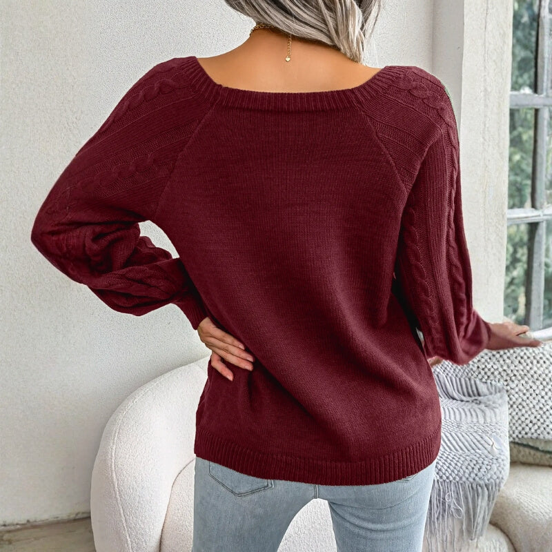 Lila – Women's Long-Sleeved Sweater with Zigzag Pattern and Button Detail - Image 11