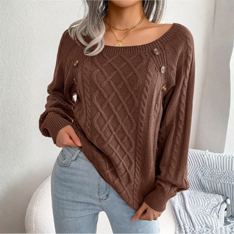 Lila – Women's Long-Sleeved Sweater with Zigzag Pattern and Button Detail - Image 12