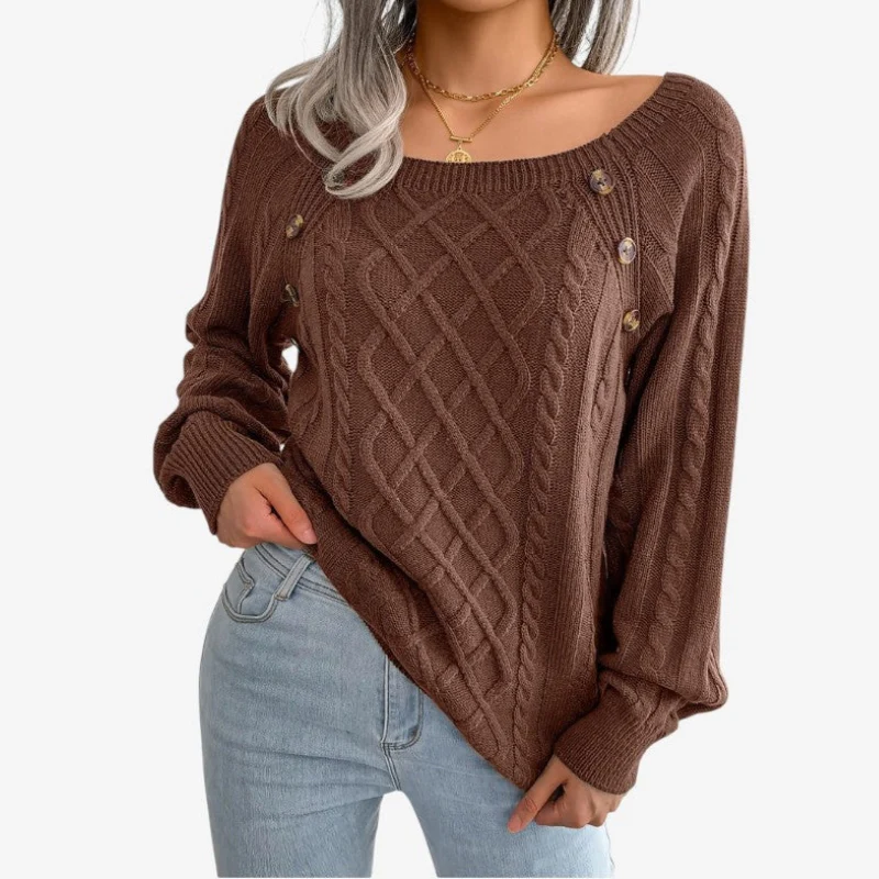 Lila – Women's Long-Sleeved Sweater with Zigzag Pattern and Button Detail - Image 3