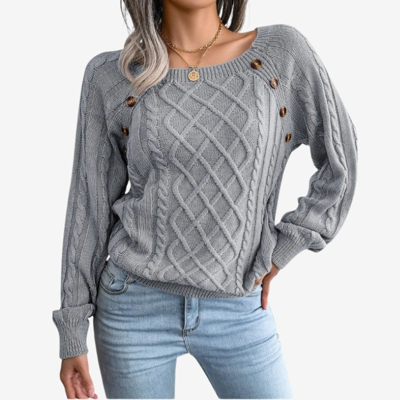Lila – Women's Long-Sleeved Sweater with Zigzag Pattern and Button Detail - Image 4