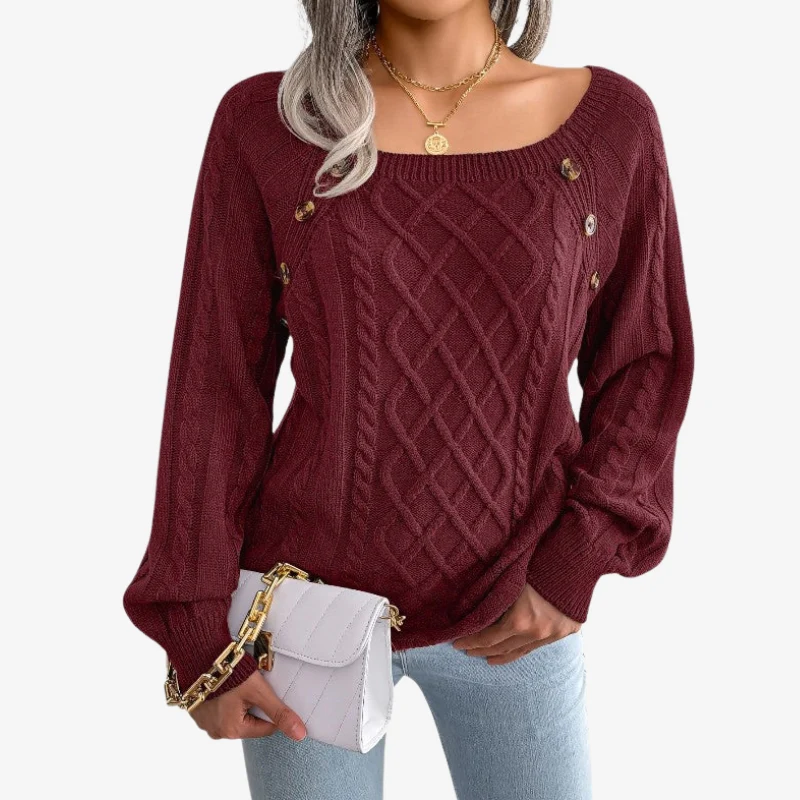 Lila – Women's Long-Sleeved Sweater with Zigzag Pattern and Button Detail - Image 7