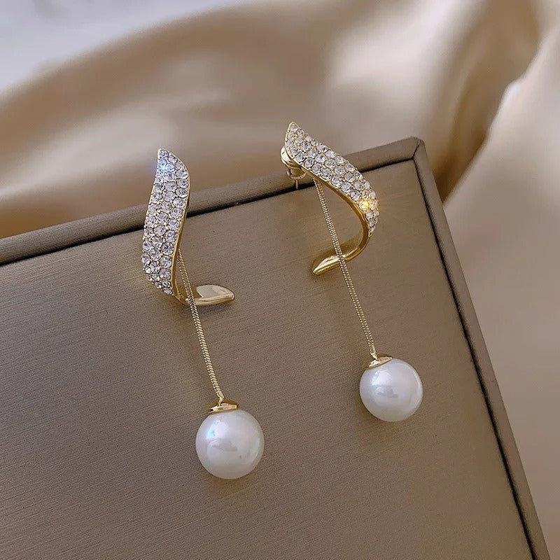 Lily – Curved Earrings with Dangling Pearl - Image 2