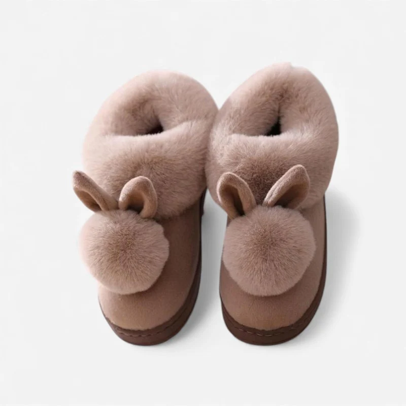 Lily –  Fur Slippers with Round Toe and Rabbit Ear Design - Image 3