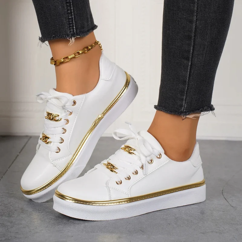 Lily – Round Toe Lace-Up Shoes with Chain Detail - Image 4