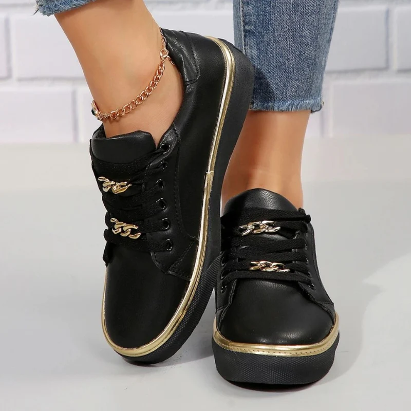 Lily – Round Toe Lace-Up Shoes with Chain Detail - Image 7
