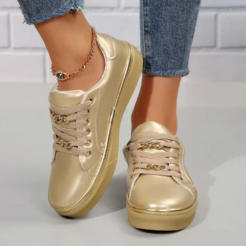 Lily – Round Toe Lace-Up Shoes with Chain Detail - Image 9