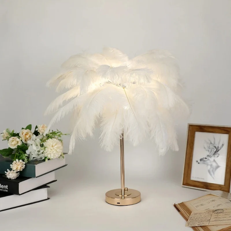 LumaNest – Table Lamp with Round Base and Feather Detail - Image 10