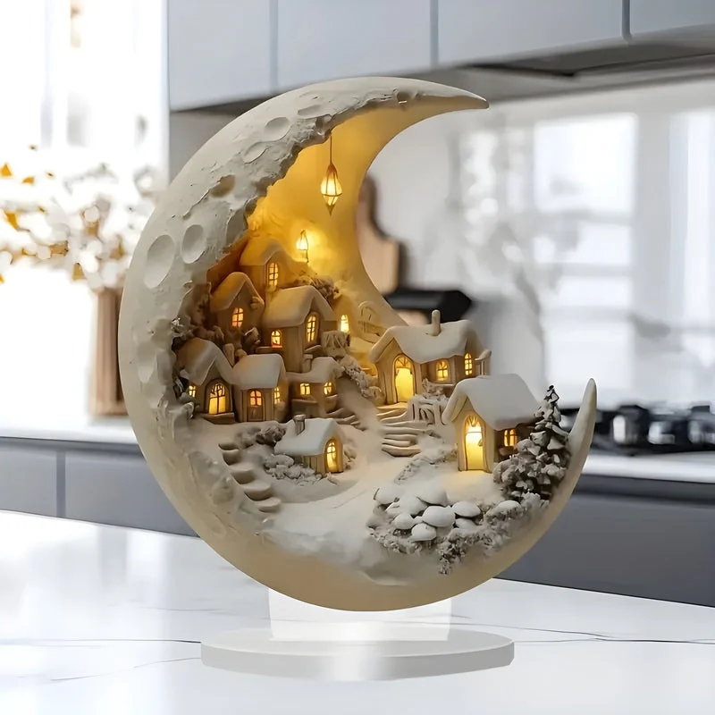 LumaOrb – Desk Moon Ornament with Village Design - Image 3
