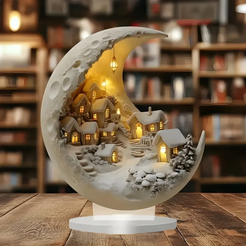 LumaOrb – Desk Moon Ornament with Village Design - Image 4