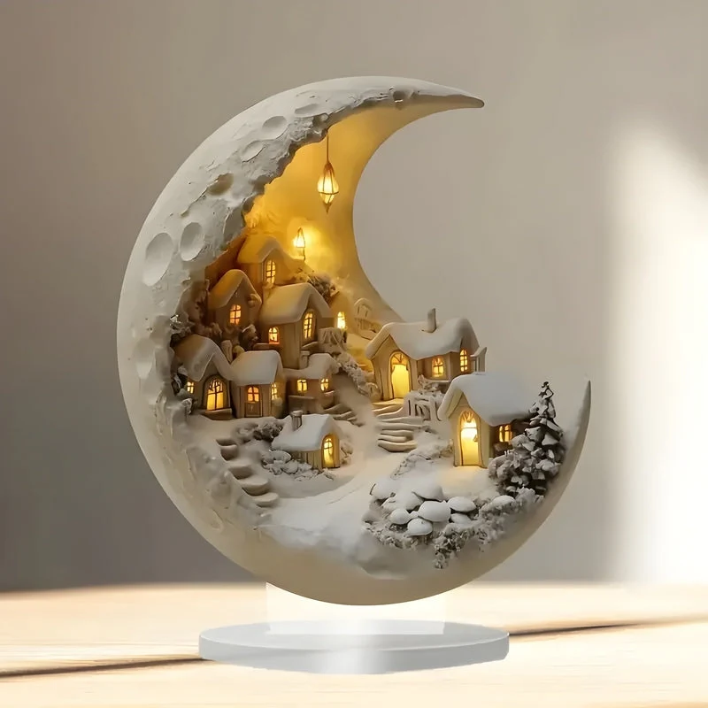 LumaOrb – Desk Moon Ornament with Village Design - Image 5