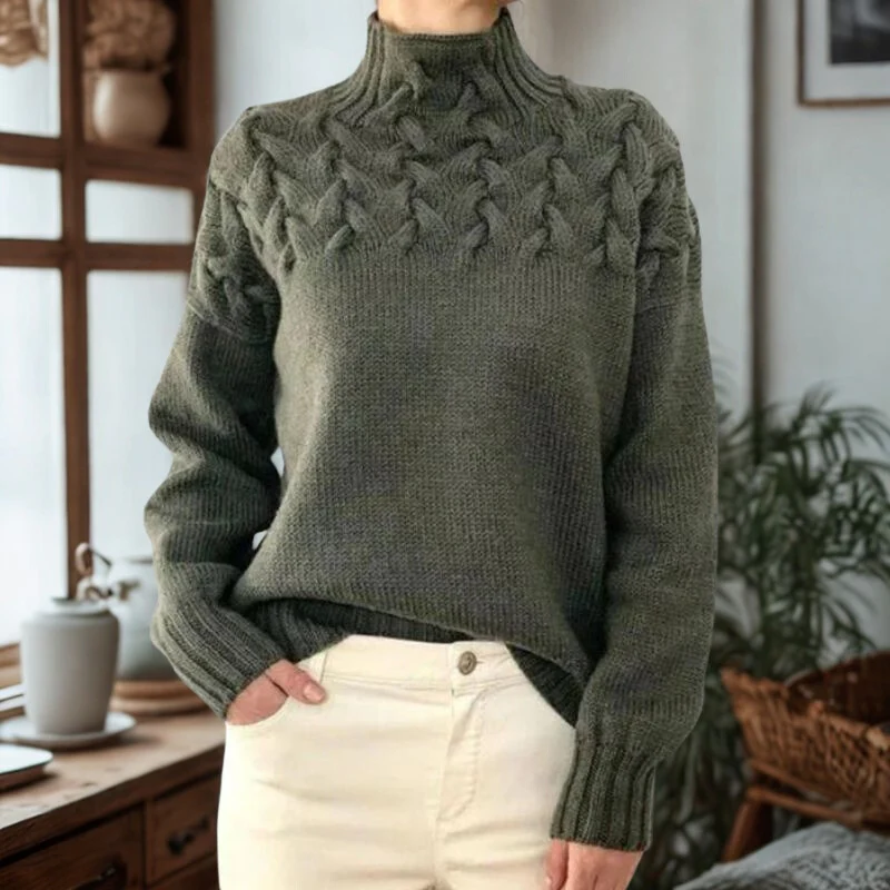 Luna – Women's Crew Neck Sweater with Ribbed Hem - Image 10
