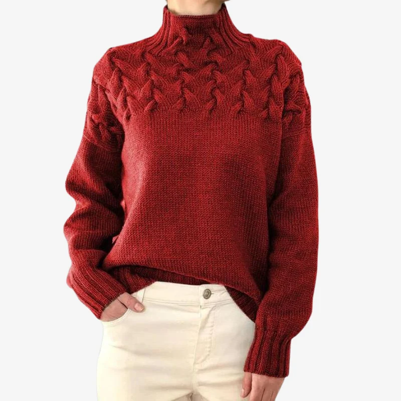 Luna – Women's Crew Neck Sweater with Ribbed Hem - Image 3