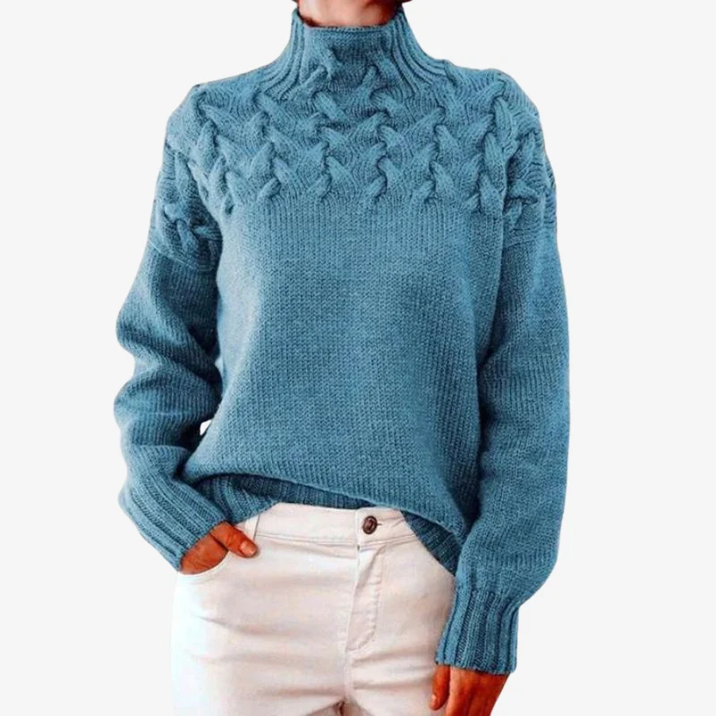 Luna – Women's Crew Neck Sweater with Ribbed Hem - Image 4
