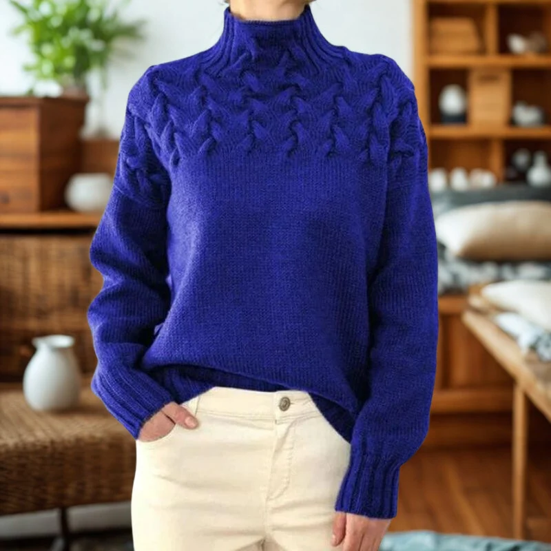 Luna – Women's Crew Neck Sweater with Ribbed Hem - Image 9