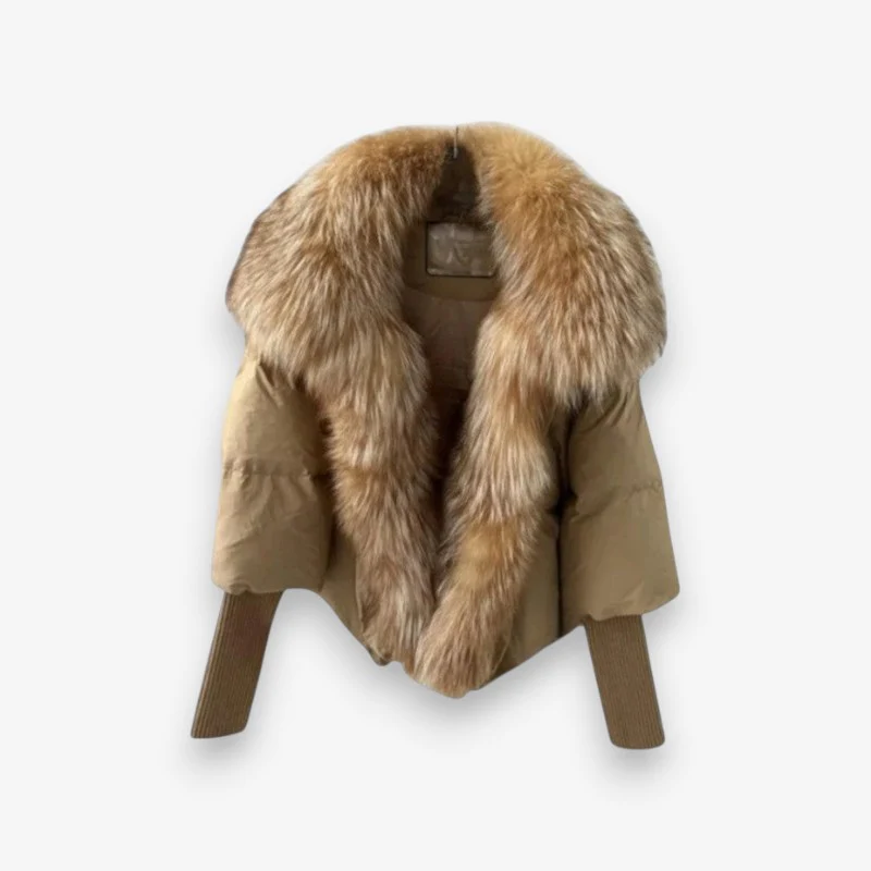 Lydia – Long coat with faux fur collar and ribbed hem - Image 3