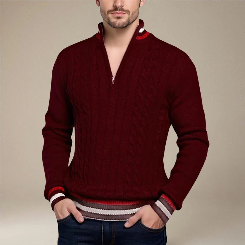 Maes – Slim Fit Stand-Up Collar Zip-Up Sweater - Image 8