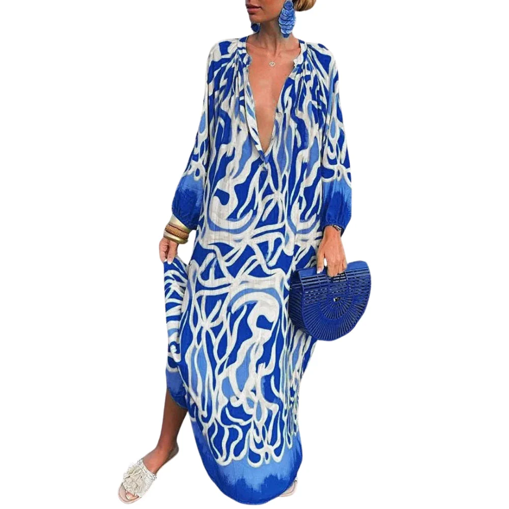Marleen – Printed Dress, V-Neck & Long Sleeves - Image 3