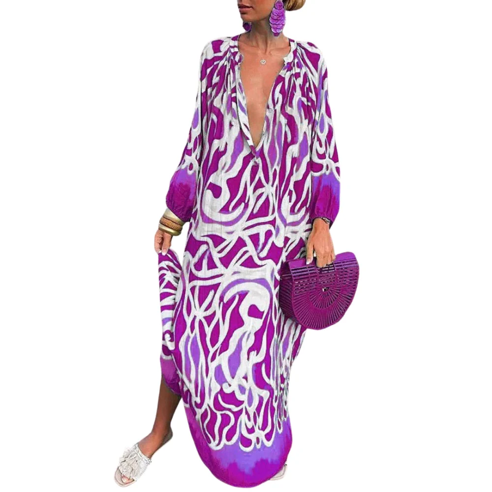 Marleen – Printed Dress, V-Neck & Long Sleeves - Image 4