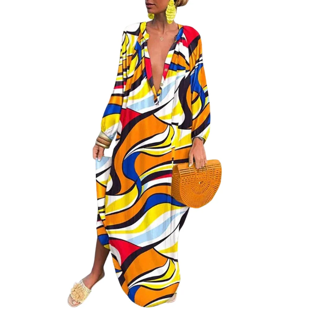 Marleen – Printed Dress, V-Neck & Long Sleeves - Image 5