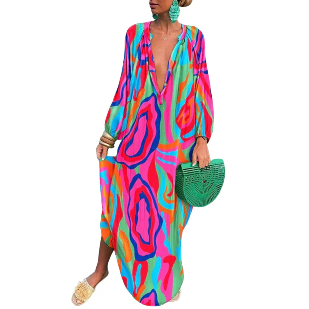 Marleen – Printed Dress, V-Neck & Long Sleeves - Image 6